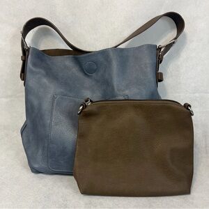 Burano Tote Handbag Vegan Leather 2 Piece Set Blue